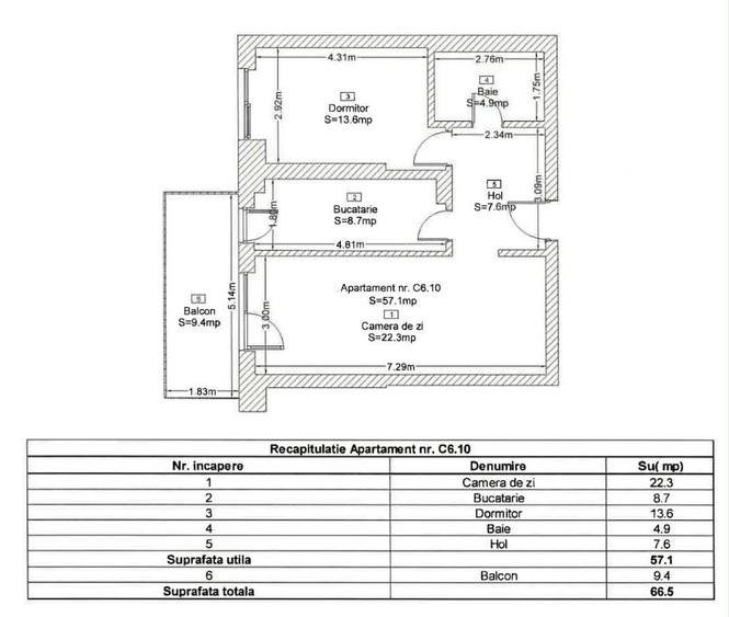 Apartament cu 2 camere decomandat în Central