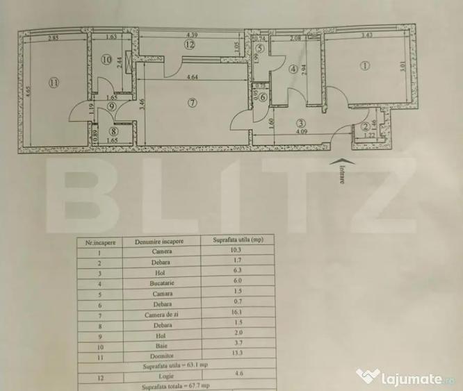 Apartament cu 3 camere semidecomandat în Tătărași