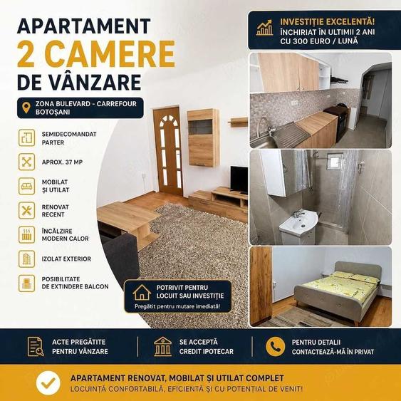 Apartament cu 2 camere semidecomandat în Central