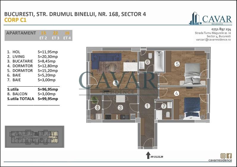 Apartament cu 3 camere decomandat, mobilat în Metalurgiei