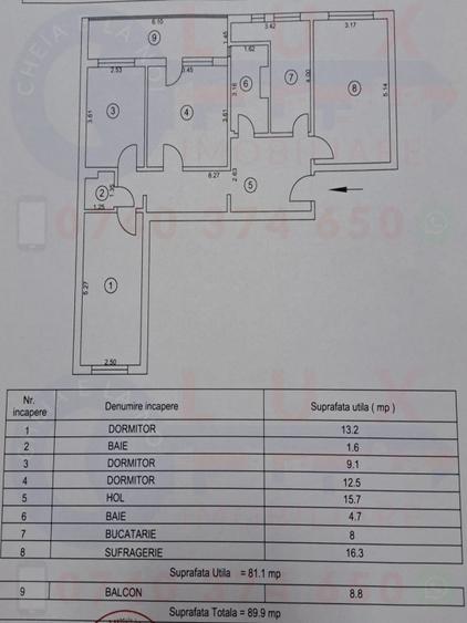 Apartament cu 4 camere decomandat în Central