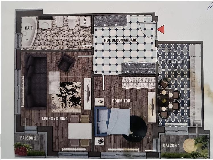 Apartament cu 2 camere decomandat, mobilat în Central