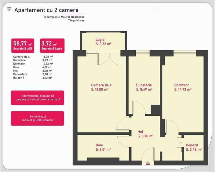 Apartament cu 2 camere decomandat în Central