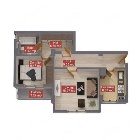 Apartament cu 2 camere decomandat în Central