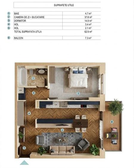 Apartament cu 2 camere în Tudor Vladimirescu