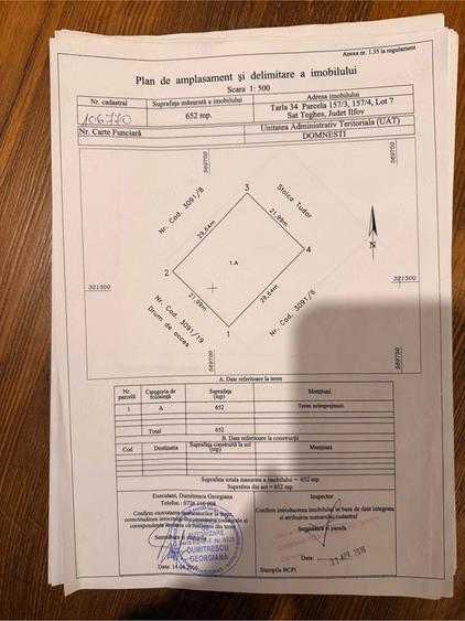 Teren intravilan de vanzare Domne?ti, sat ?eghe? | 652 mp | Ideal dezvoltare reziden?iala - 2
