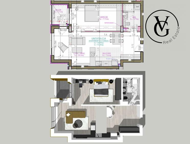 Apartament cu 2 camere semidecomandat în Inel II