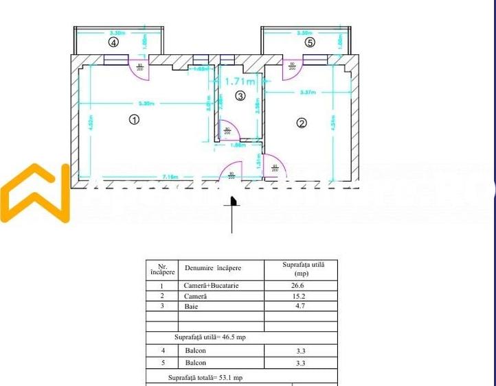 Apartament cu 2 camere în Ozana