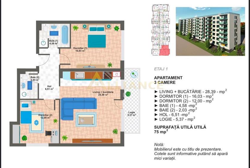 Apartament cu 3 camere decomandat în Apărătorii Patriei