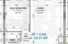 Apartament de 2 camere , 45,07  mp, semifinisat , EROILOR - 1