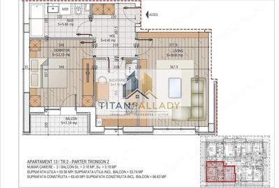 Apartament cu 2 camere decomandat în Titan