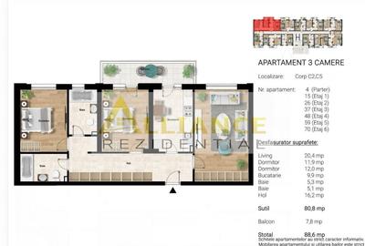 Apartament cu 3 camere în Central