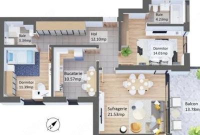 Apartament cu 3 camere decomandat în Central