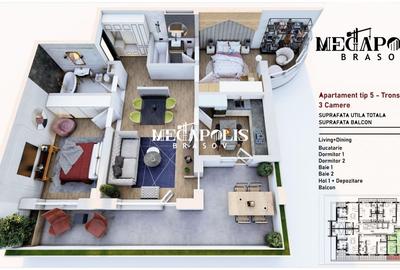 Apartament 3 camere/ Coresi/ Plata Tranșe/ Credit - 3