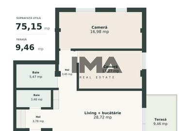 Apartament cu 3 camere semidecomandat în Iris