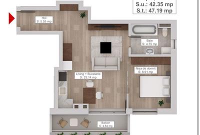 Apartament cu 2 camere decomandat în Centrul Istoric