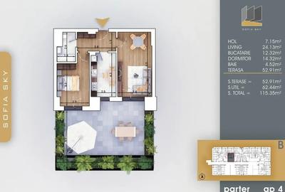 2 camere | 62,4 mp utili + terasă 52,9 mp | Predare noiembrie 2025 - 2
