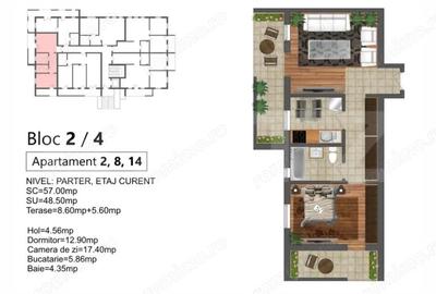 Apartament cu 2 camere decomandat în Sud