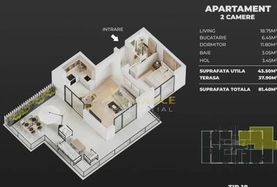 Apartament cu 2 camere semidecomandat în Central