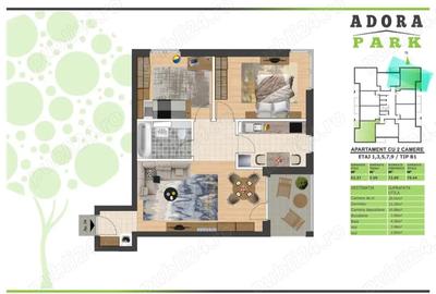 Apartament decomandat cu 3 camere + parcare , Adora Park Arad - 12