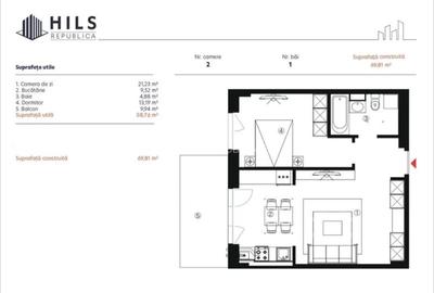 Apartament cu 2 camere semidecomandat în Costin Georgian - 12