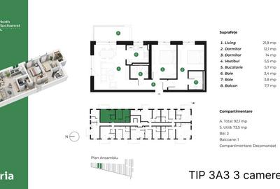 Apartament cu 3 camere în Tunari - 3