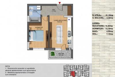 Pallady | Metrou N. Teclu | Parcare subterana | 2 camere, etaj 2/5, 45 mp - 14