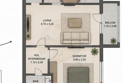 Apartament cu 2 camere, mobilat în Soarelui - 11