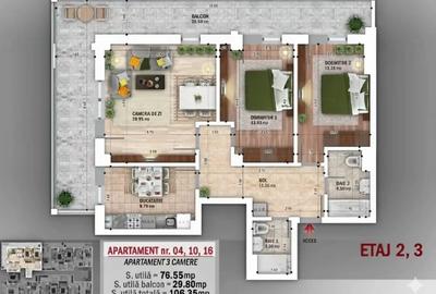 PRIMUL PROPRIETAR - NOU - 3 CAMERE 2 BAI 106.35 MP - Etaj 2 sau 3 - SECTOR 3 - 8