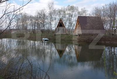 Teren cu iaz amenajat si doua cabane A-frame in constructie - 1