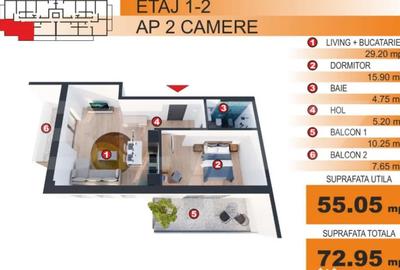 Apartament cu 2 camere în George Enescu - 1