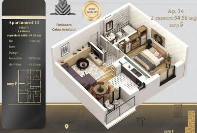 Apartament cu 2 camere decomandat în Aradului