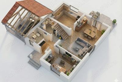 Proprietar . Casa individuala P+1Etaj. 3 Dormitoare. 1 Birou. 3 Bai. Bucatarie Inchisa. CarPort - 9