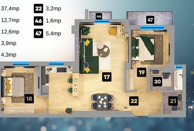 3 camere, 81 mp, 2 balcoane, 2 băi, bloc nou - 3