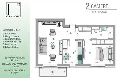 Apartament cochet 2 camere,59mp - Zona linistita si acces... - 6