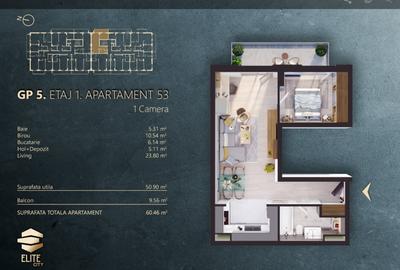 Apartament 2 camere , et 1, parcare, finisat, Elite City - 2