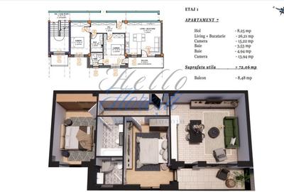 Apartament 2 camere 46 mp cu terasa 10.33mp, zona Terra Gardens, Chinteni - 1