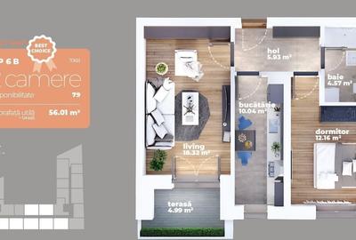 Apartament cu 2 camere decomandat în 1 Decembrie 1918