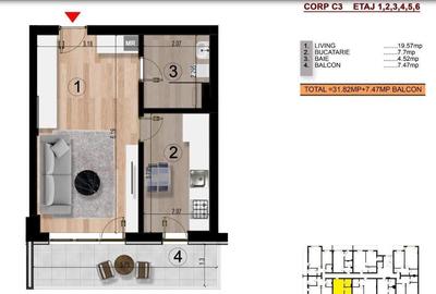 - 12 MINUTE METROU BERCENI - Garsoniera etaj intermediar-39 mp - 2