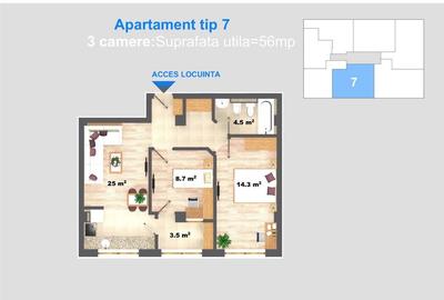 P.F Apartament 3 camere mobilat complex Sun Residence. - 7
