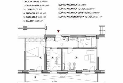 Apartament cu 2 camere decomandat în Central - 1