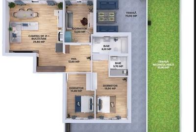 Penthouse cu 4 camere decomandat în Tractorul