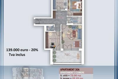Pallady-3 camere, dec, 94.15 mp, incalzire in pardoseala! - 1
