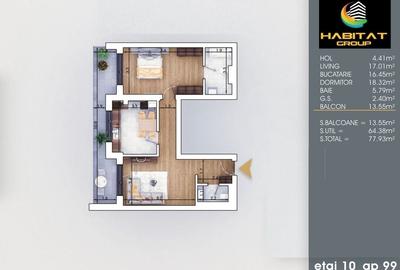 Apartament 2 camere 78 mp 2 bai - 3
