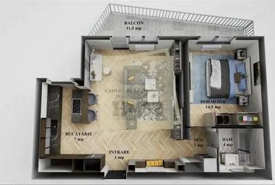 Apartament mobilat 60 mp utili la etajul 1 cu 2 camere terasa 12 mp - 5