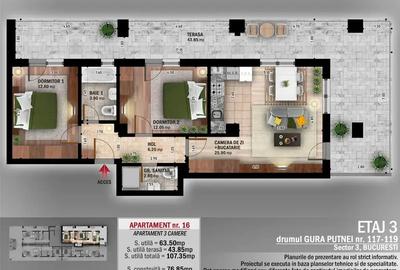 Apartament cu 3 camere decomandat în Theodor Pallady - 2