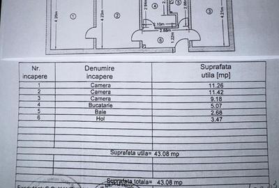 Apartament cu 3 camere semidecomandat în Sud
