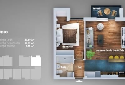 Apartament tip Studio 47.59mpu - Aparatorii Patriei - Metrou - 3