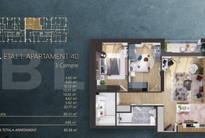 Ap. 3 camere[80 mp] Ansamblu Rezidential_zona RIVUS - 2