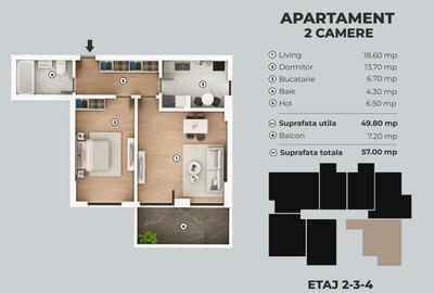 Apartament cu 2 camere decomandat în Metalurgiei